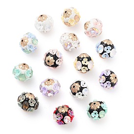 Handmade Indonesia Beads, with Alloy, Resin and Glass, Round with Flower