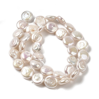 Natural Keshi Pearl Beads Strands, Baroque Pearls, Cultured Freshwater Pearl, Flat Round, Grade 2A