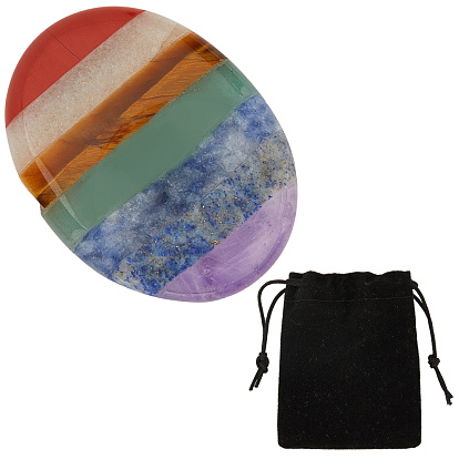 Chakra Worry Stone for Anxiety Therapy, Assembled Natural Amethyst & Lapis Lazuli & Sodalite & Green Aventurine & Tiger Eye & Topaz Jade & Red Jasper, Oval
