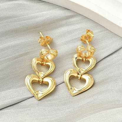 Латунные серьги-гвоздики с подвесками в форме сердца, стойки покрытие, долговечный, без кадмия и без свинца