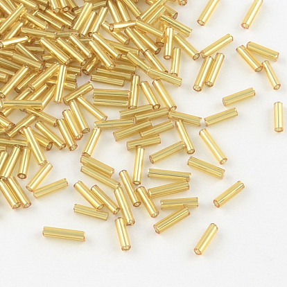 Glass Bugle Beads, Goldenrod, Silver-Lined