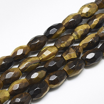 Chapelets de perles oeil de tigre naturelles, facette, ovale