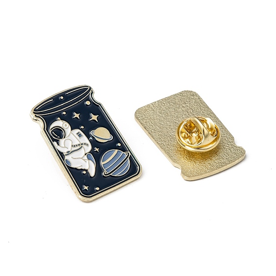 Creative Zinc Alloy Brooches, Enamel Lapel Pin, with Iron Butterfly Clutches or Rubber Clutches, Bottle with Spaceman