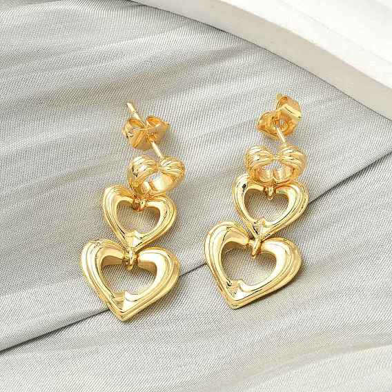 Латунные серьги-гвоздики с подвесками в форме сердца, стойки покрытие, долговечный, без кадмия и без свинца