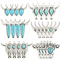 24Pcs 6 Styles Bohemian Synthetic Turquoise Cattle Pendants, Tibetan Style Alloy Gems Charms
