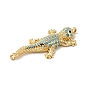 Rack Plating Brass Micro Pave Turquoise Color Cubic Zirconia Connector Charms, Gecko Links, Long-Lasting Plated, Lead Free & Cadmium Free