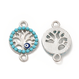 Alloy Enamel Connector Charms, with Synthetic Turquoise, Tree Links with Evil Eye, Nickel