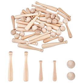 CHGCRAFT Unfinished Mini Wooden Half Drilled Beads, Baseball Bat, for DIY Keychain Decoration Accessories, with Round Beads