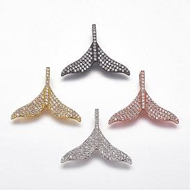 Brass Micro Pave Cubic Zirconia Pendants, Whale Tail Shaped