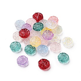 Spray Painted Transparent Glass Beads, Flower Charm