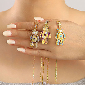 Милые мультяшные латунные ожерелья с подвеской в виде медведя из кубического циркония