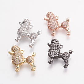 Brass Micro Pave Cubic Zirconia Puppy Pendants, Poodle Dog, Poodle Dog Charms