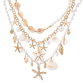 3 шт. 3 стили ожерелья с подвесками из сплава «морская звезда» и АБС-пластика с имитацией жемчуга и ракушек для женщин