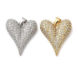 Brass Micro Pave Clear Cubic Zirconia Pendants, Heart