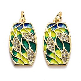 Brass Cubic Zirconia Pendants, Long-Lasting Plated, with Enamel, Rectangle