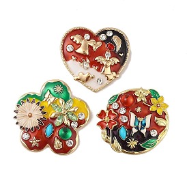 Vintage Alloy Rhinestone Brooches, Colorful Enamel Pins, Heart/Flower/Flat Round