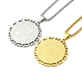 304 Stainless Steel Box Chain Saint Benedict Medal Pendant Necklaces for Women