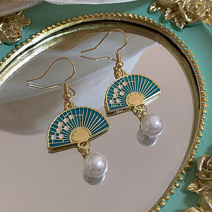 Висячие серьги из эмалевого сплава, с пластиковой имитационной жемчужиной