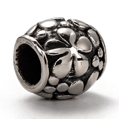 304 acier inoxydable perles européennes, Perles avec un grand trou   , canon avec des fleurs