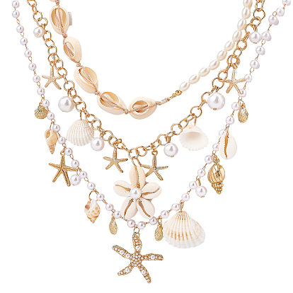 3 шт. 3 стили ожерелья с подвесками из сплава «морская звезда» и АБС-пластика с имитацией жемчуга и ракушек для женщин