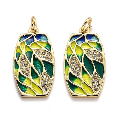 Brass Cubic Zirconia Pendants, Long-Lasting Plated, with Enamel, Rectangle