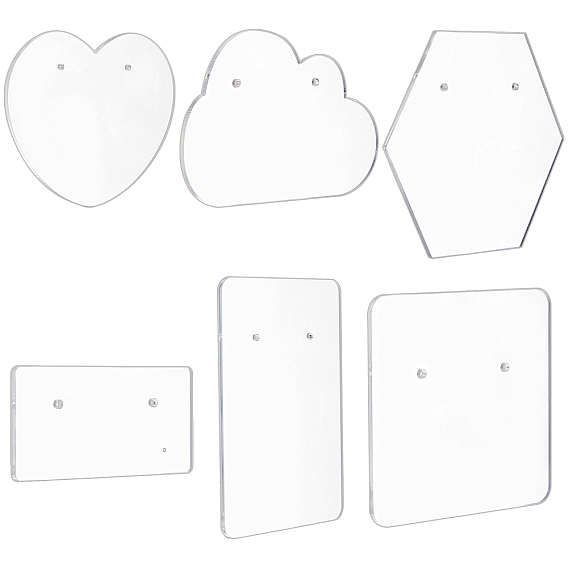 6 Pcs 6 Style Acrylic Earring Displays, Mixed Shapes