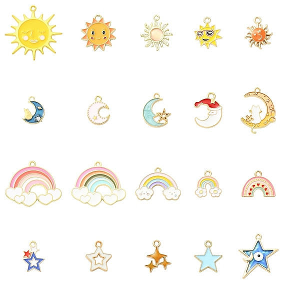 20Pcs 20 Styles Alloy Enamel Pendants, Moon & Star & Sun
