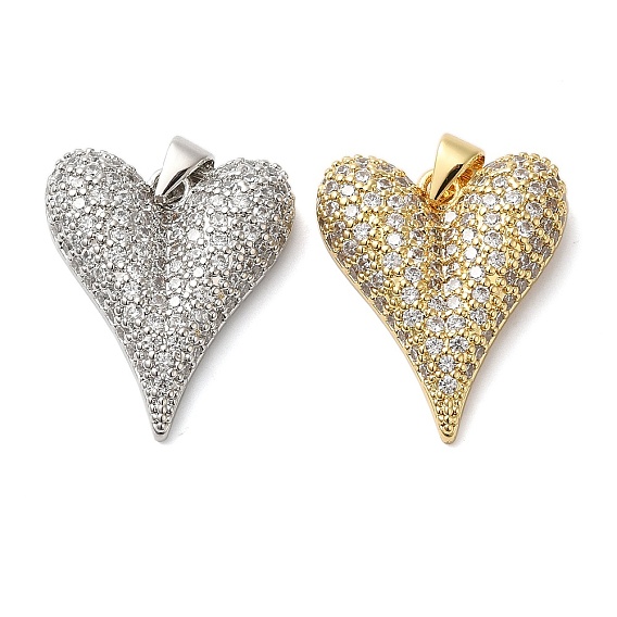 Латунные микропаве прозрачные подвески с фианитом, без кадмия и без свинца, сердце