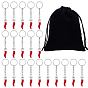 20Pcs Hot Pepper Alloy Pendant Keychains, for Purse, Backpack Ornament, with Split Key Rings, Platinum, with 1Pc Velvet Packing Pouches