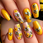 Bees Pattern Plastic Full Cover Press On False Nails, Nail Art Detachable Manicure, with Manicure File & Adhesive Tapes, Wood Manicure Stick