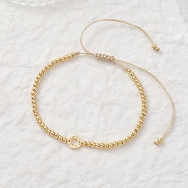 Латунные круглые бусины плетеные браслеты из бисера, браслеты из нейлоновых нитей для женщин, кольцо с слово любовь, реальный 18 k позолоченный