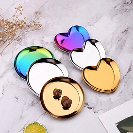 Flat Round & Heart Stainless Steel Jewelry Plates, Storage Tray for Rings, Necklaces, Earring