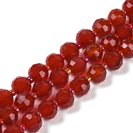 Natural Agate(Dyed & Heated) Beads Strands, Faceted, Rondelle, with Seed Beads