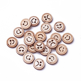 Undyed Wood Cabochons, Flat Round with Face