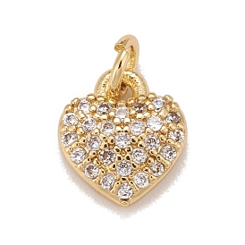 Brass Micro Pave Cubic Zirconia Charms, Real 18K Gold Plated, Lead Free & Cadmium Free, Heart