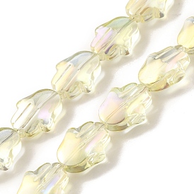 Transparent Electroplate Glass Beads Strands, Rainbow Plated, Hamsa Hand