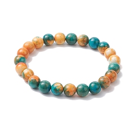 Bracelets extensibles en perles de jade blanc océan synthétique teint rond de mm pour femmes et hommes