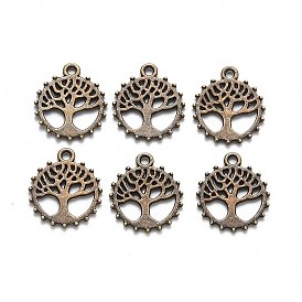 Tibetan Style Alloy Pendants, Cadmium Free & Lead Free,, Flat Round with Tree of Life