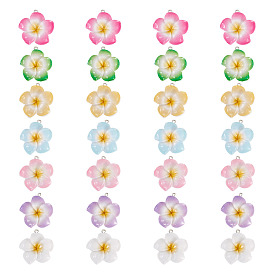 28 шт 7 цвета подвески из непрозрачной смолы, цветок с платиновой железной петлей