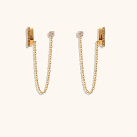 Chic and Luxe Zircon Chain Ear Clip in 18K Gold Plated Stainless Steel for Women