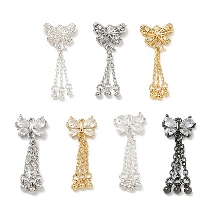 Латунные микропаве прозрачные подвески с фианитом, без кадмия и без свинца, стойки покрытие, долговечный, подвески в виде бабочки с кисточкой