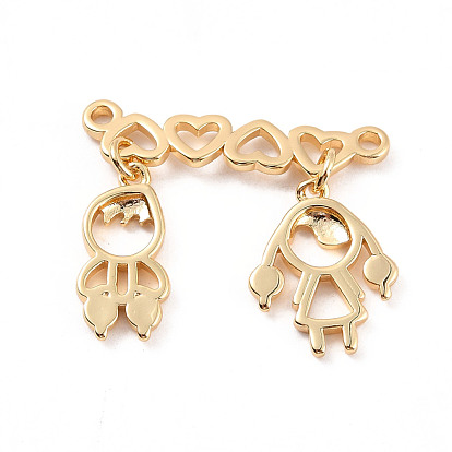 Rack Plating Brass Connector Charms, Cadmium Free & Lead Free, Heart with Boy & Girl