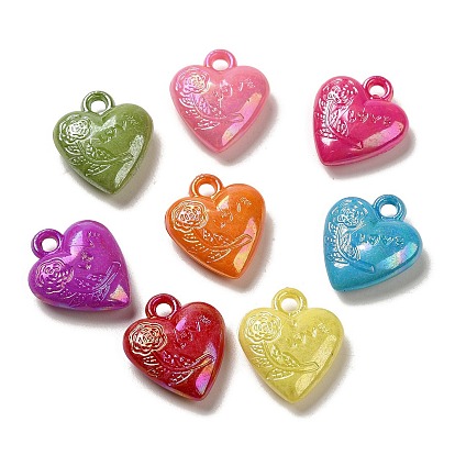 Plating Opaque Acrylic Pendant, AB Color, Heart