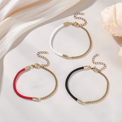 304 Браслеты из цепочек из нержавеющей стали в виде пшеничных колосьев с нейлоновым шнуром, выполненные в виде смешанных цепочек, золотые