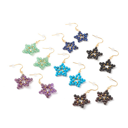 Natural Gemstone Star Dangle Earrings, Wire Wrapped Jewelry for Women