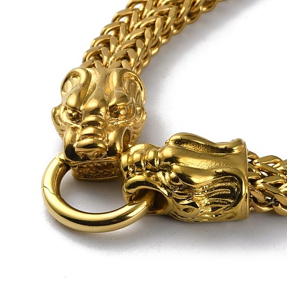 Ion Plating(IP) 304 Stainless Steel Wheat Chain Necklaces, with Dragon Heads Clasps