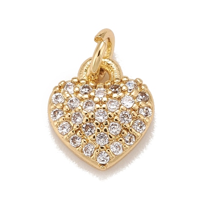 Brass Micro Pave Cubic Zirconia Charms, Real 18K Gold Plated, Lead Free & Cadmium Free, Heart