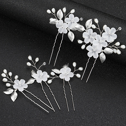 U-shaped hairpin with flowers and leaves - bridal wedding hair accessory.