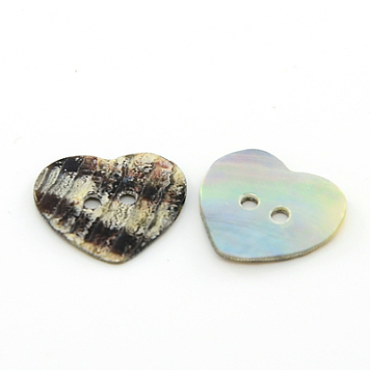 Mother of Pearl Buttons, Akoya Shell Button, Heart, Mixed Color, 15x15x1.5mm, Hole: 1.5mm