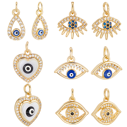 10 шт. 5 стили латунные микро-паве кубические циркониевые подвески, с эмалью, злые глаза, с целью перехода в кольце